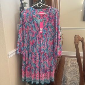 Vibrant Pink and Blue Floral Dress